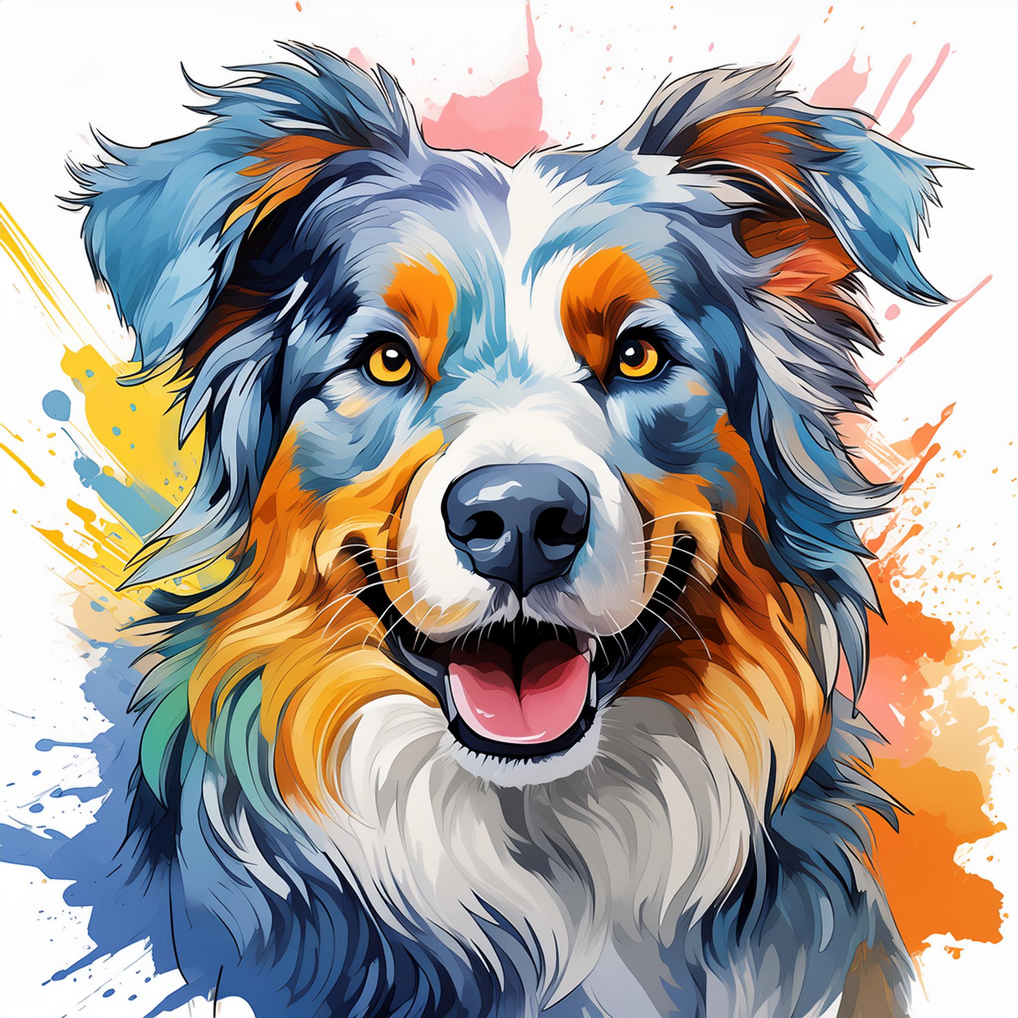 Blue Merle Australian Shepherd in Popart